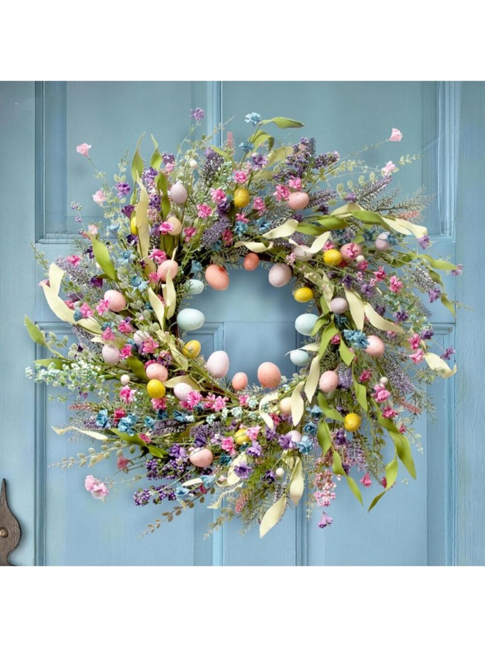 Colorful 24-Inch Spring Easter Wreath for Front Door | Egg & Flower Decor